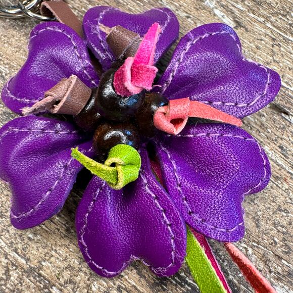 Leather Flower Purse Charm Genuine Leather Bag Charm NEW FAST SHIP - Picture 5 of 6